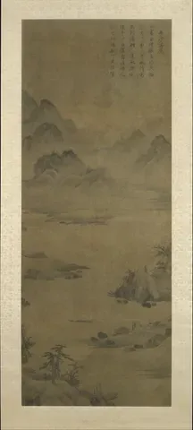 A single flowering stem brushed in ink on a hanging scroll
